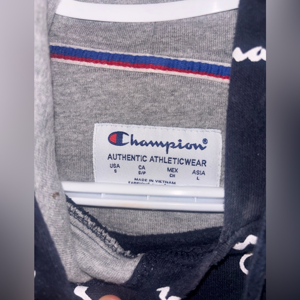 Champion Navy Hoodie with Logo Pattern - Picture 3 of 3